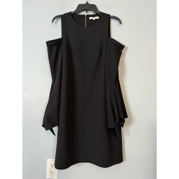 Tibi Women's Tie Sleeve Cold Shoulder Crepe Mini Dress Crew Neck Black Size 8 - Picture 4 of 16